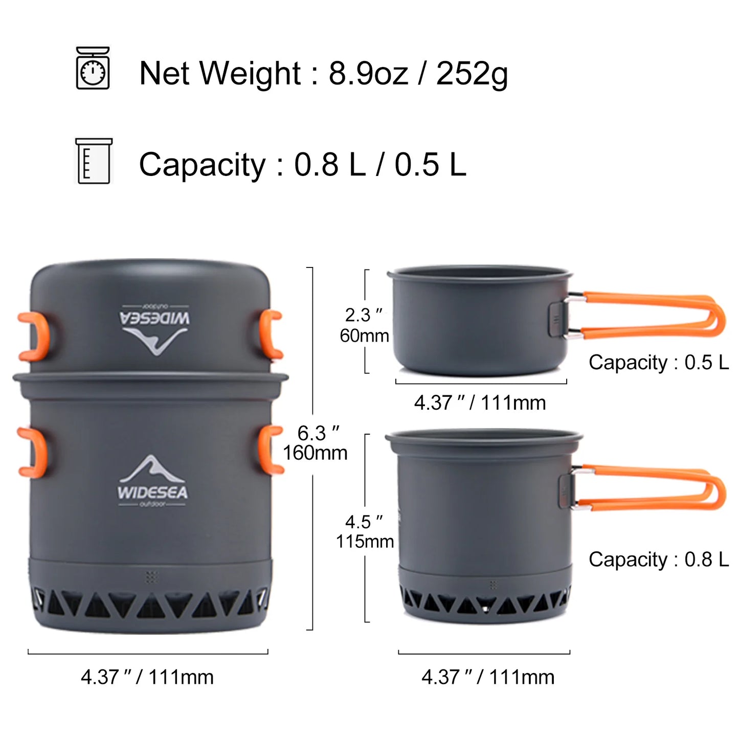 1.3L 2.3L Outdoor Cooking Set